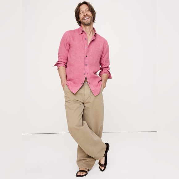 Banana Republic Other - BANANA REPUBLIC Men's pink 100% Linen Slim Fit Button Down Shirt size XL